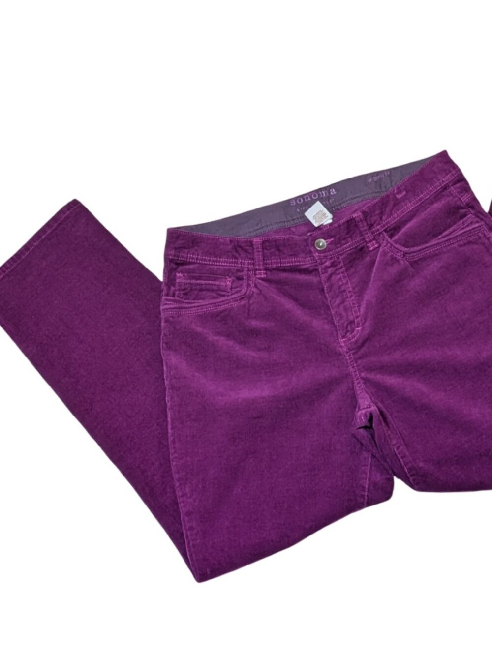 Sonoma | Straight-Leg Corduroy Jeans in Deep Magenta Purple | Winter | Stretch |